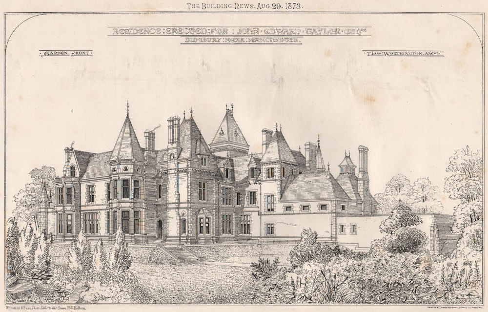 House for John Edward Taylor, Didsbury, Manchester; Thos Worthington Archt 1873